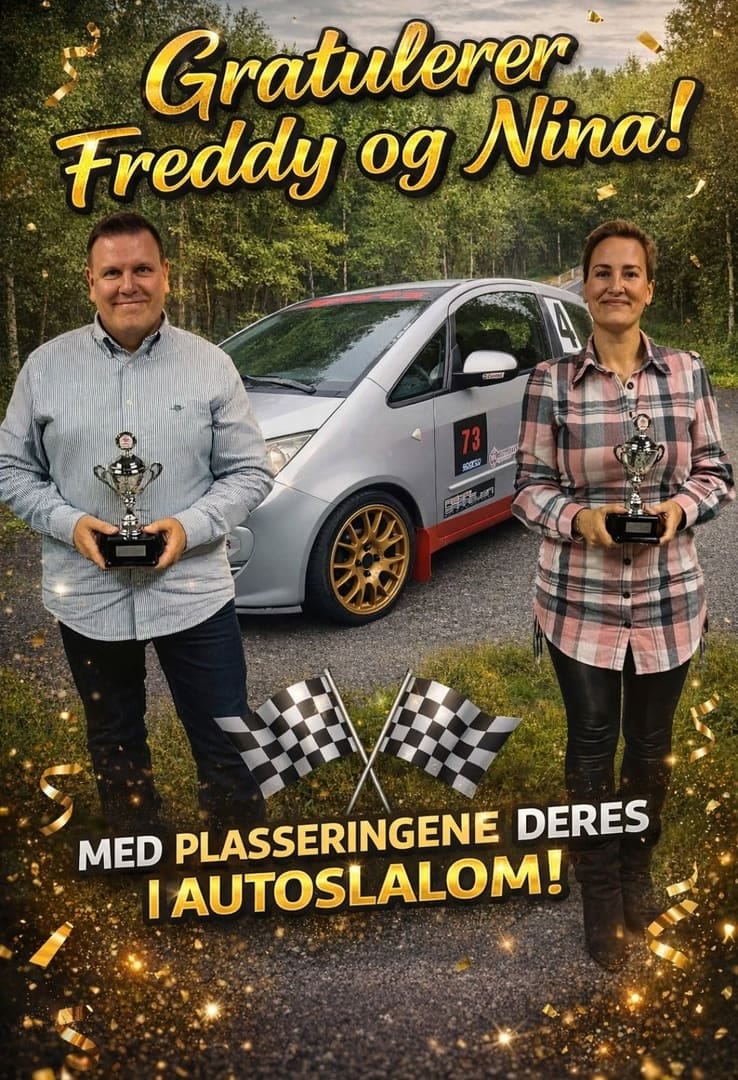 Freddy og Nina med pokaler etter autoslalom
